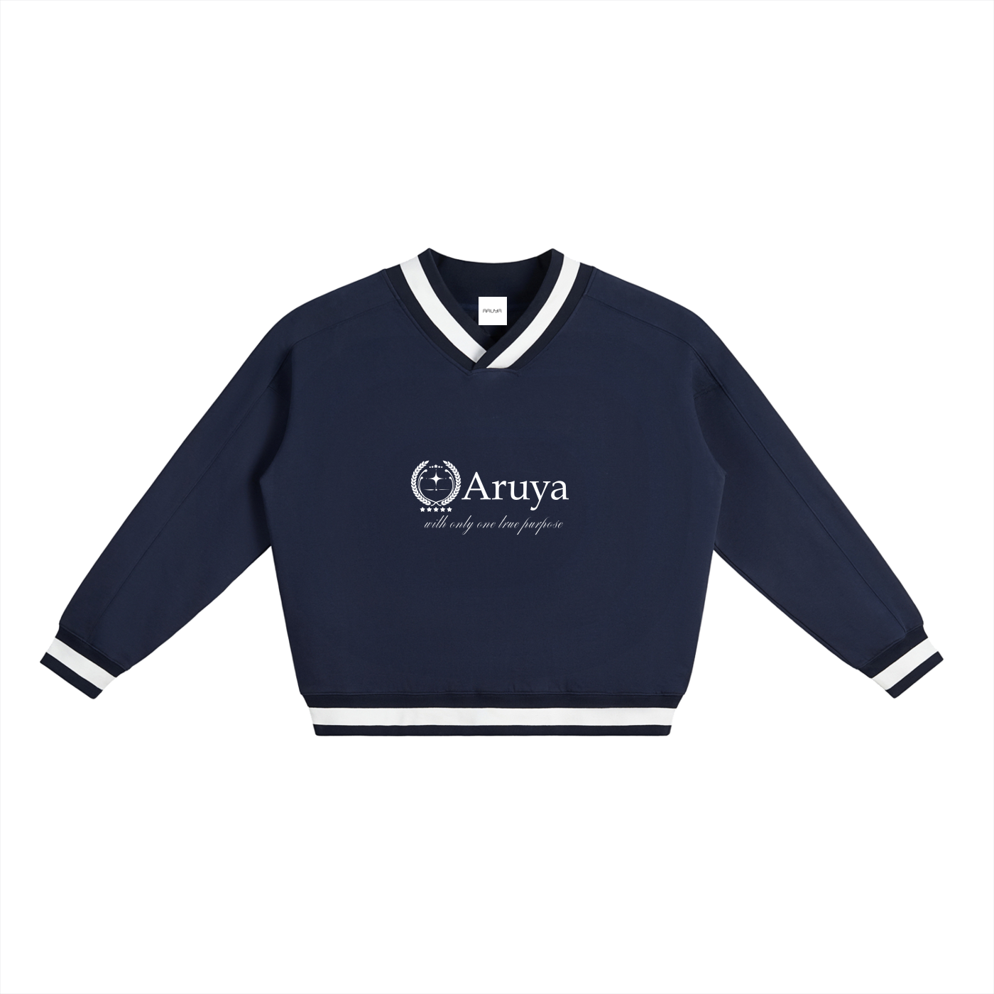 V-Neck Contrast Collar Boxy Sweatshirt